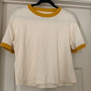 Madewell ringer tee in light yellow with a golden yellow neckline